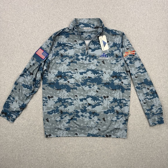 Folds Of Honor Sweater Mens Medium Blue Camo Performance 1/4 Zip Golf Budweiser